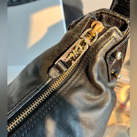 COLE HAAN Leather handbag, Black with gold accents; Good condition - Picture 10 of 12